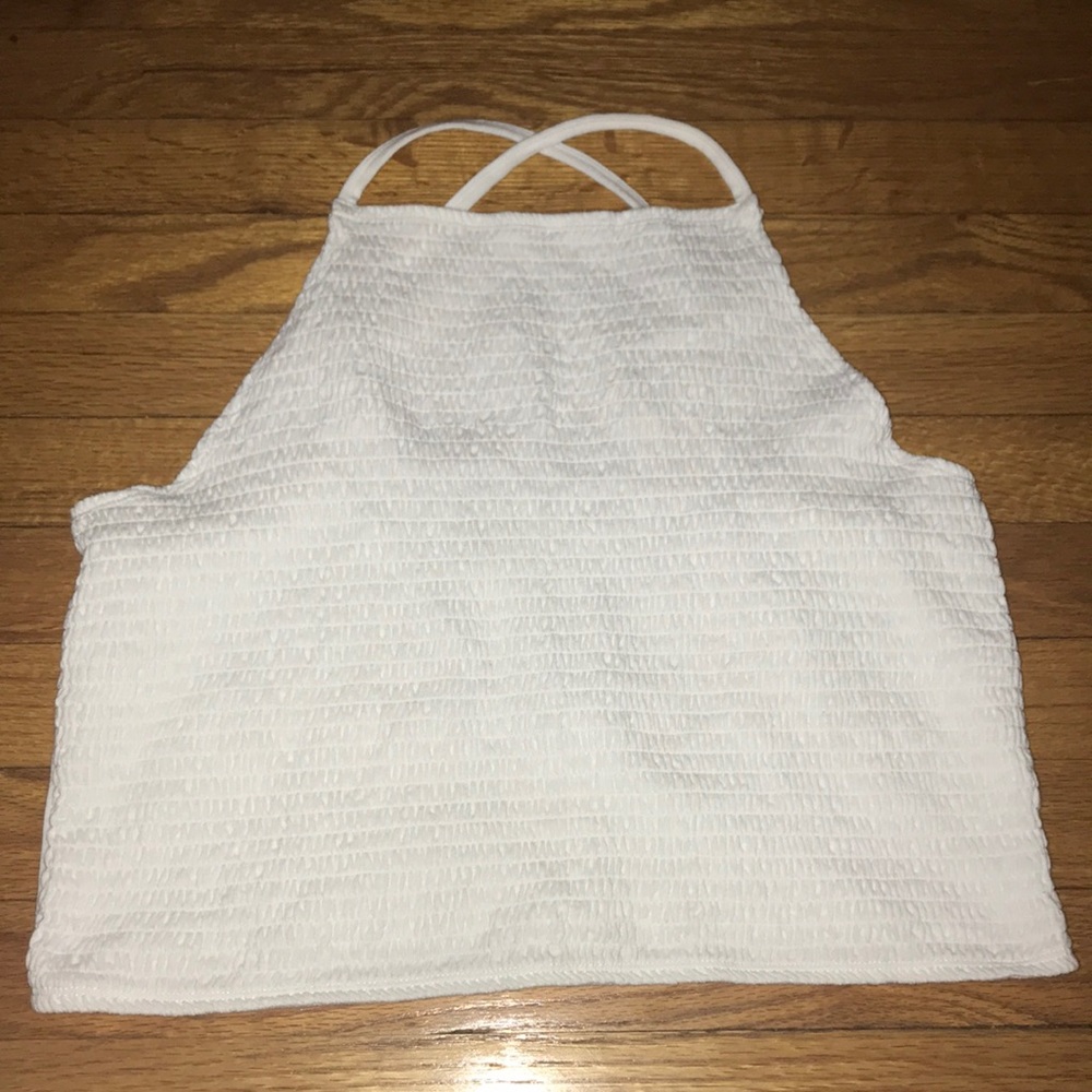 SMOCKED WHITE STRAPPY CROP TOP (XL)